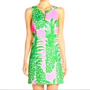 Lilly Pulitzer Mila Bamboo Zip Front Shift Dress Flamenco Pineapple Print Size 0